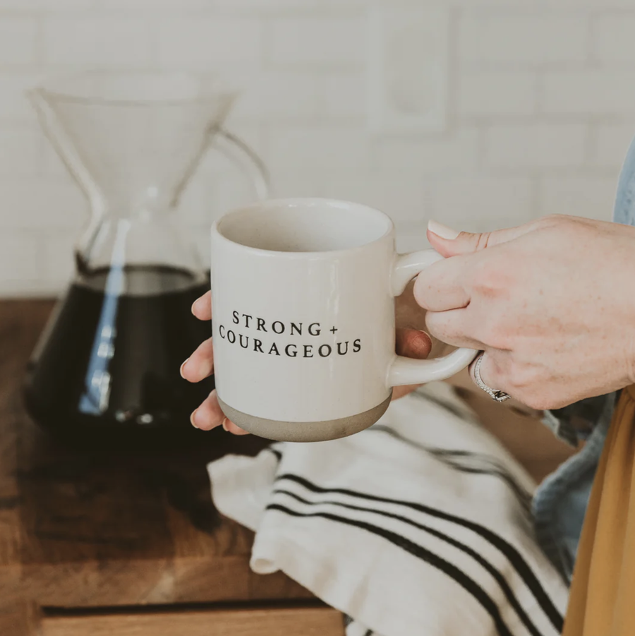 'Strong & Courageous' Stoneware Coffee Mug - Nous Wanderlust Stories