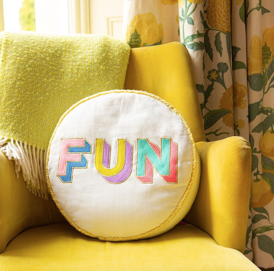'FUN' Embroidered Round Cushion - Nous Wanderlust Stories