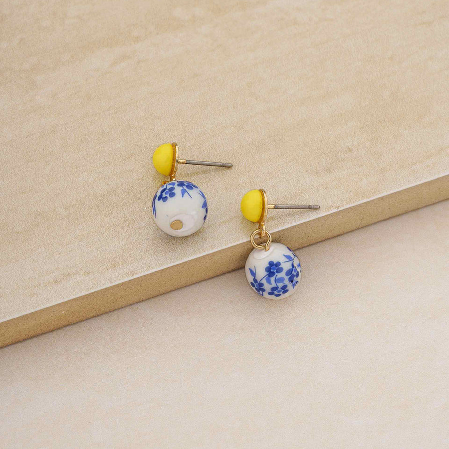 Indigo Floral 18K Gold Plated Drop Earrings - Nous Wanderlust Stories