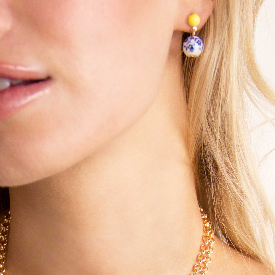 Indigo Floral 18K Gold Plated Drop Earrings - Nous Wanderlust Stories