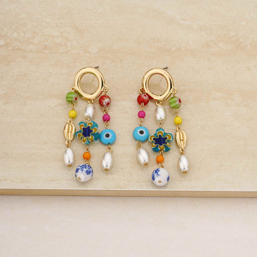 Sunny Days Pearl & Bead 18K Gold Plated Dangle Earrings - Nous Wanderlust Stories
