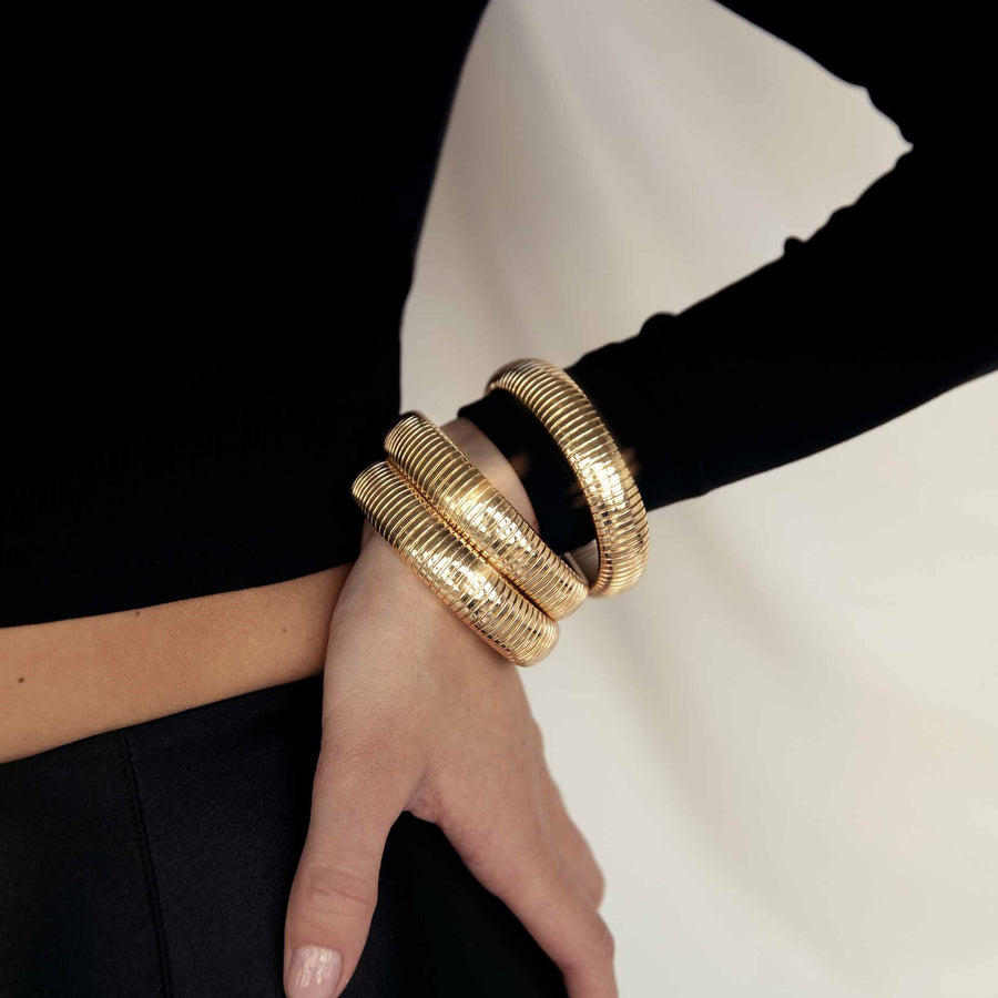 Gold Tone Stretch Cuff Bracelet Set - Nous Wanderlust Stories