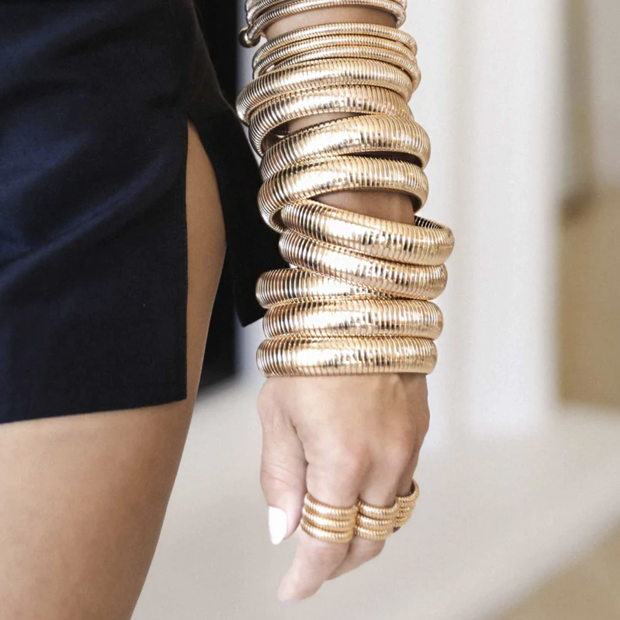 Gold Tone Stretch Cuff Bracelet Set - Nous Wanderlust Stories