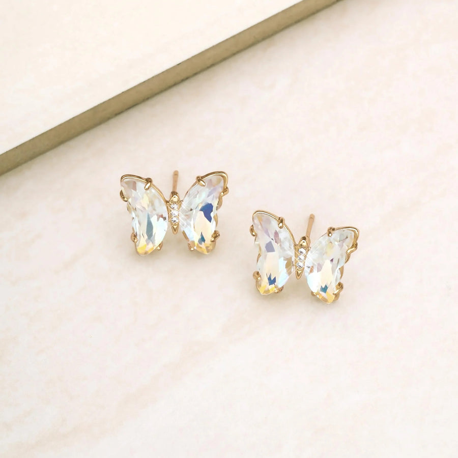 Flutter Away Crystal 18k Gold Plated Earrings - Clear Crystal - Nous Wanderlust Stories