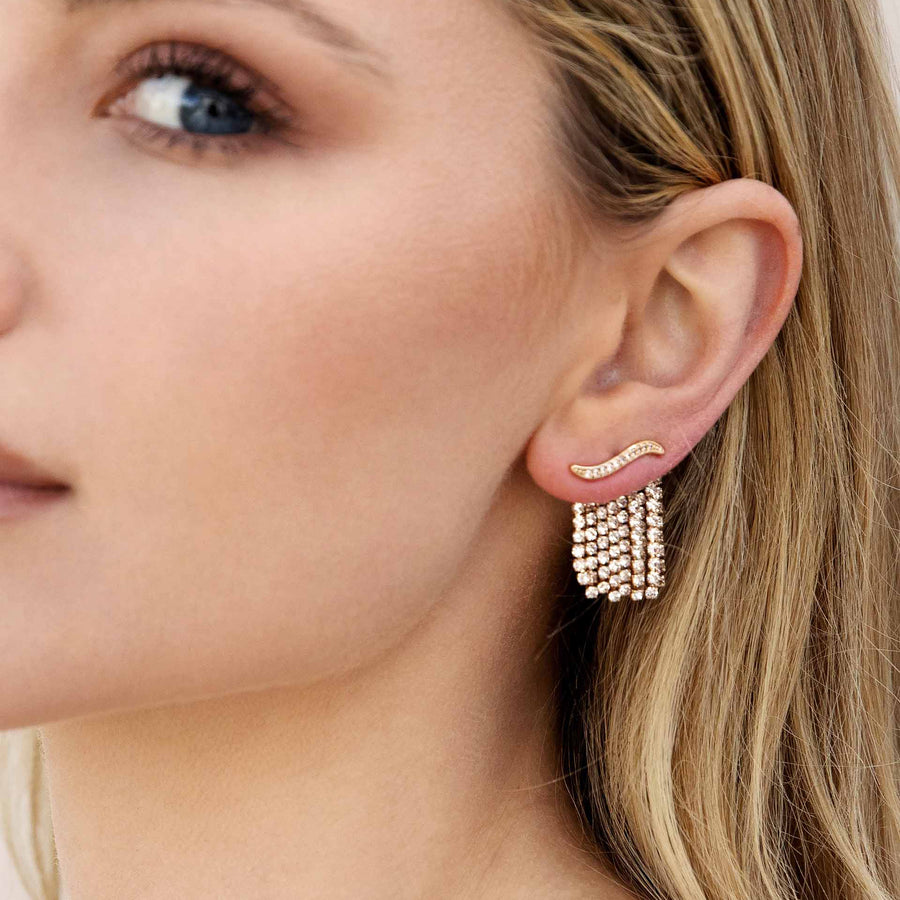 Crystal Chain 18K Gold Plated Ear Crawler Earrings - Nous Wanderlust Stories