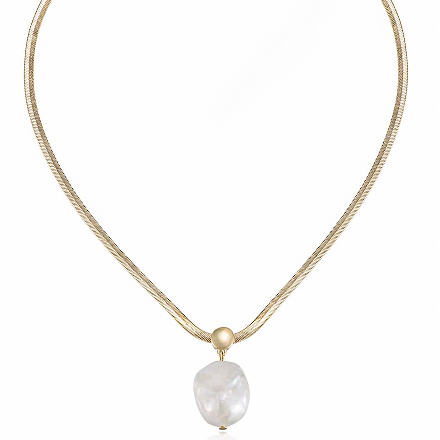 Baroque Pearl Pendant 18K Gold Plated Snake Chain Necklace - Nous Wanderlust Stories