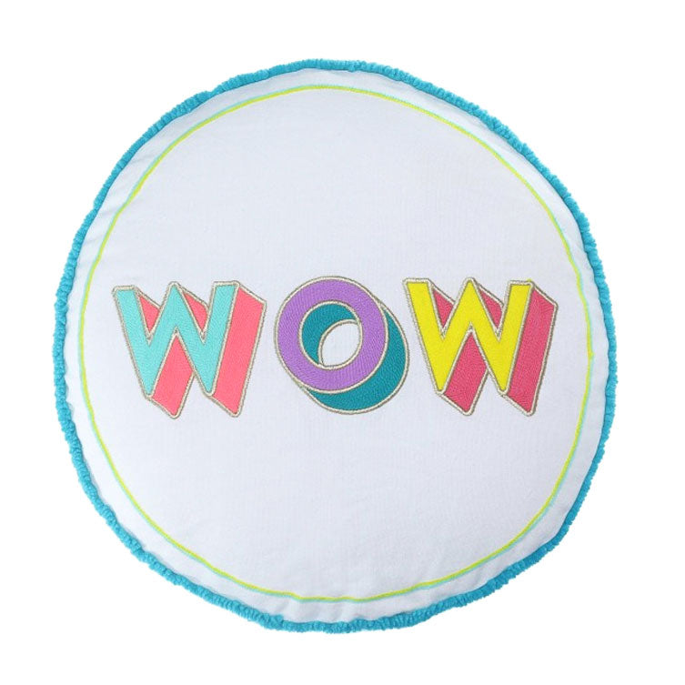 'WOW' Embroidered Round Cushion - Nous Wanderlust Stories