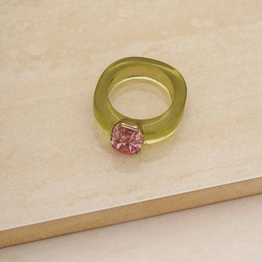 Funky Green Resin & Crystal Ring - Nous Wanderlust Stories