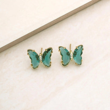 Flutter Away Crystal 18k Gold Plated Earrings - Green Crystal - Nous Wanderlust Stories