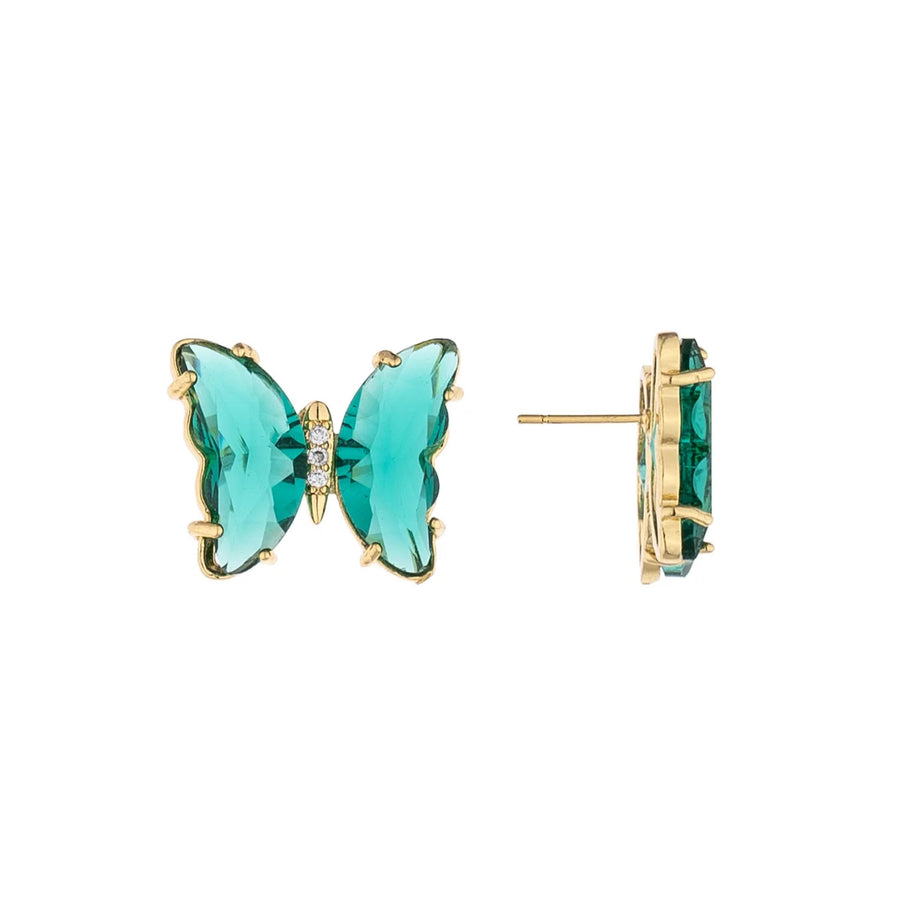 Flutter Away Crystal 18k Gold Plated Earrings - Green Crystal - Nous Wanderlust Stories