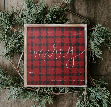 'Merry' Plaid Wooden Sign - Nous Wanderlust Stories