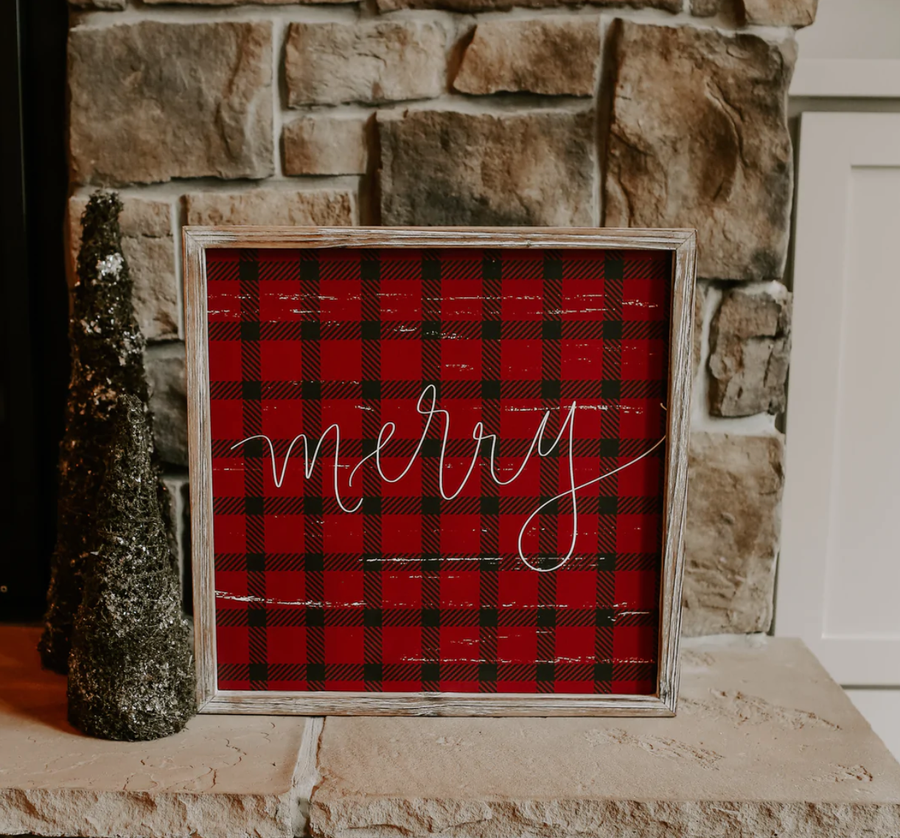 'Merry' Plaid Wooden Sign - Nous Wanderlust Stories