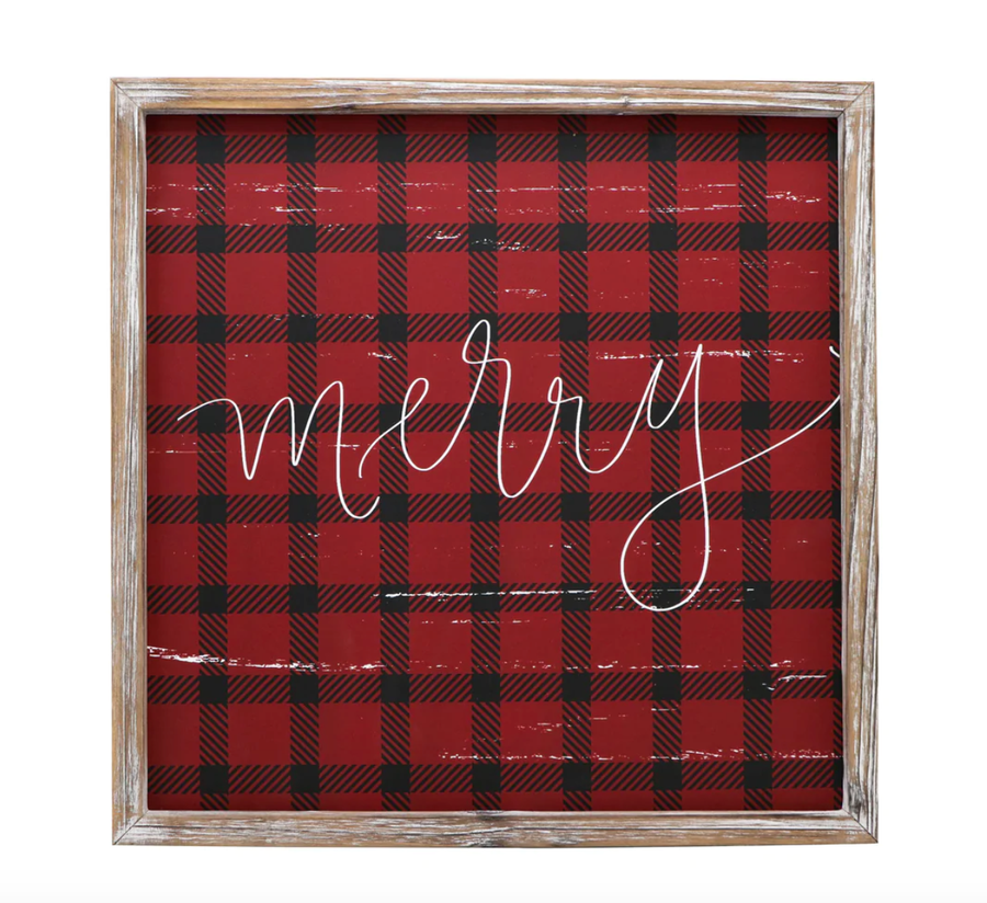 'Merry' Plaid Wooden Sign - Nous Wanderlust Stories