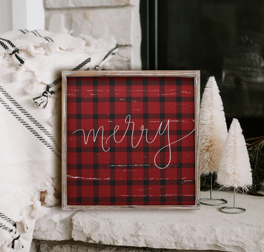 'Merry' Plaid Wooden Sign - Nous Wanderlust Stories